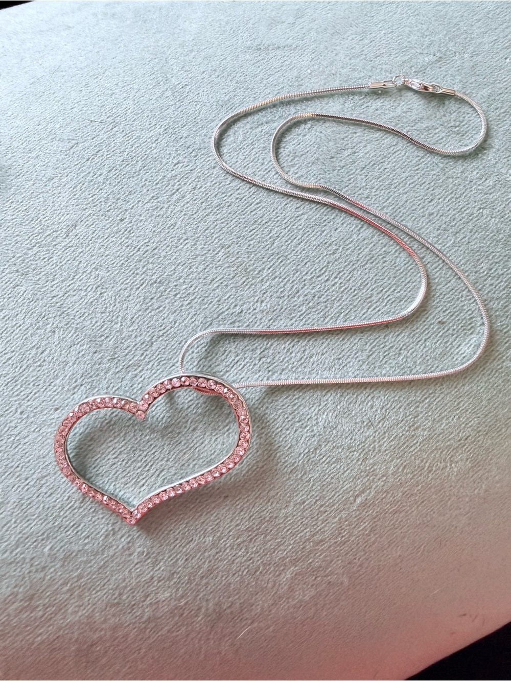 Silver Heart Pendant Necklace with Pink Crystal Accents